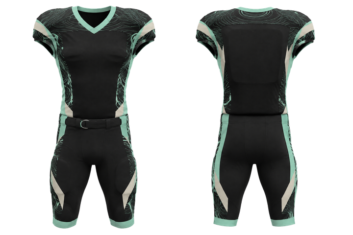 Obsidian Black Contained Topographic Contour Field American Football Padded Game Uniform American Football teamwear design