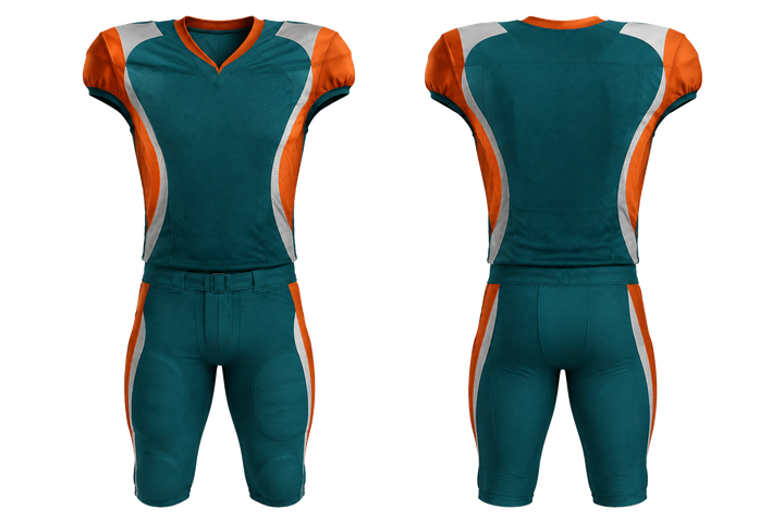 Petrol Teal Curved Body Mapped Side Flow American Football Padded Game Uniform American Football teamwear design