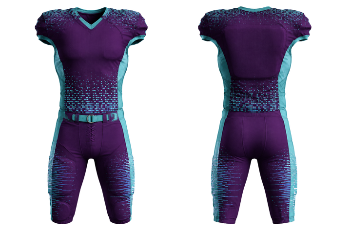 Plum Pixel To Panel Fade Built From Flat Bands American Football Padded Game Uniform American Football teamwear design