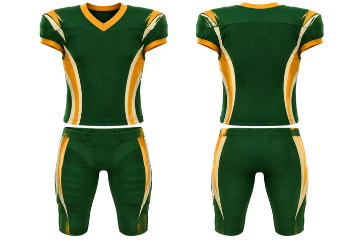 Bottle Green Curved Body Mapped Side Flow American Football Youth Football Uniform American Football teamwear design
