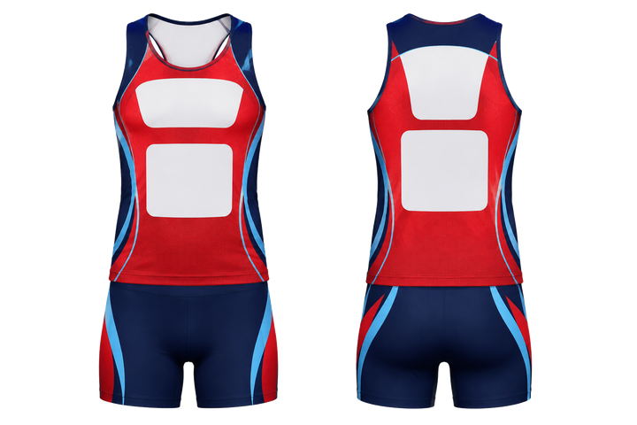 Deep Red Curved Body Mapped Side Flow Athletics Relay Or Field Event Kit Athletics teamwear design