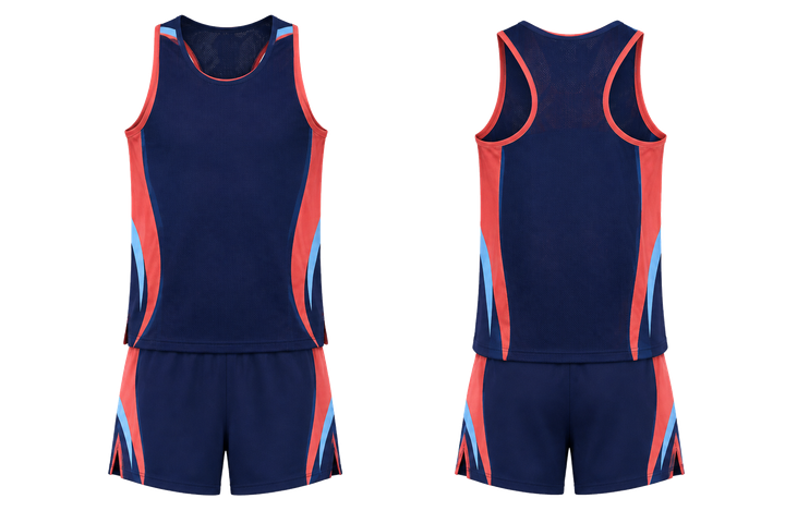 Indigo Curved Body Mapped Side Flow Athletics Track Training Set Athletics teamwear design