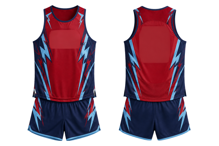Deep Red Negative Space Lightning Channel Athletics Track Training Set Athletics teamwear design