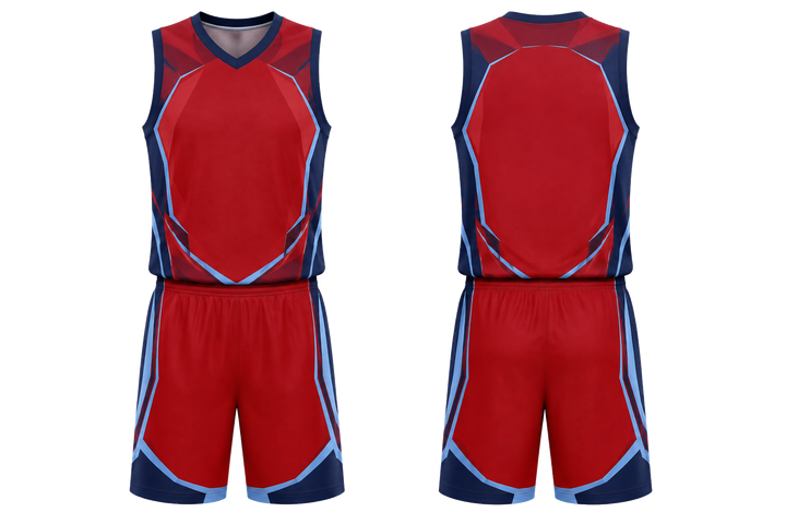 Deep Red Faceted Shield Geometry Basketball Court Uniform Basketball teamwear design