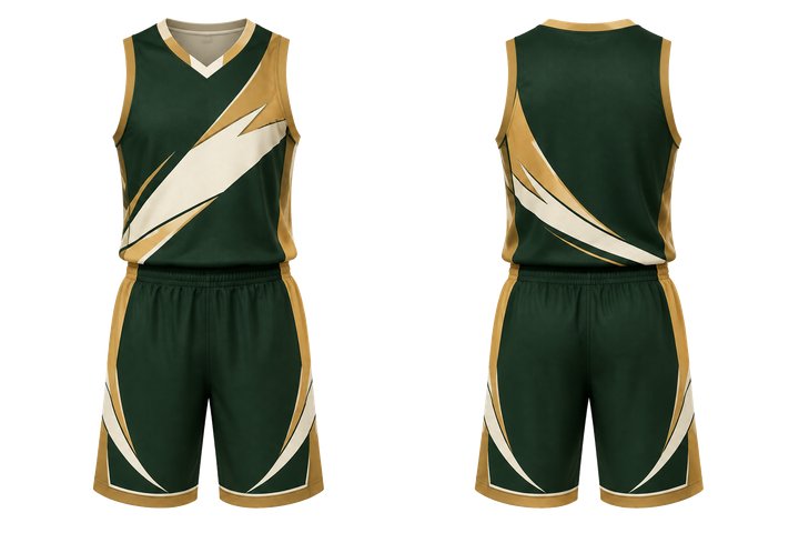 Forest Green Split Sash Geometry Basketball Court Uniform Basketball teamwear design