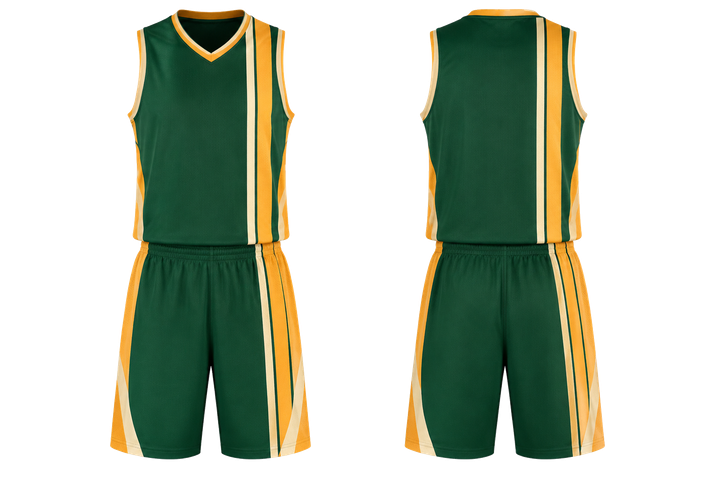 Bottle Green Offset Vertical Race Stripe Basketball Practice Set Basketball teamwear design