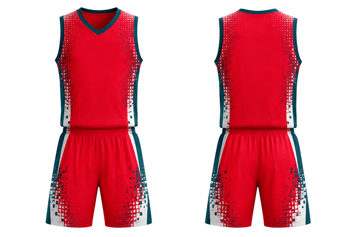 Club Red Pixel To Panel Fade Built From Flat Bands Basketball Practice Set Basketball teamwear design