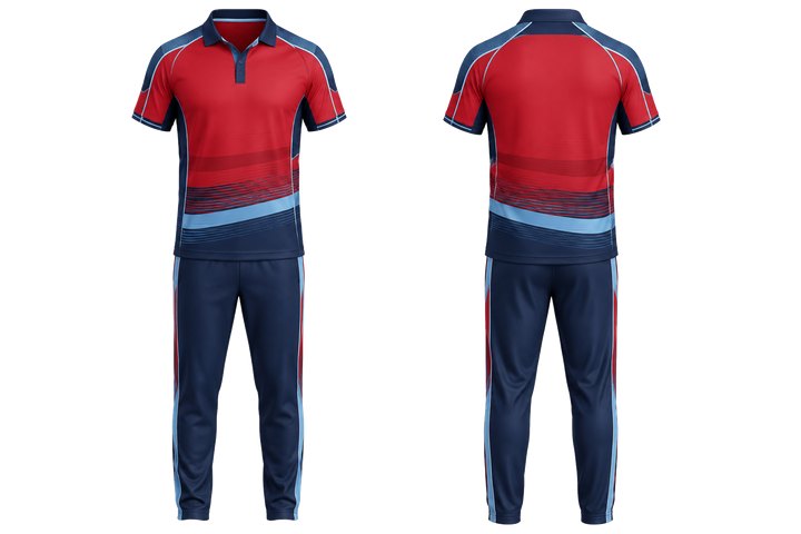 Deep Red Layered Horizon Bands Cricket Cricket Training Kit Cricket teamwear design