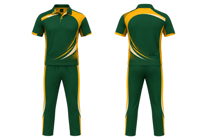 Bottle Green Asymmetric Speed Panel Sweep Cricket T20 Or ODI Kit Cricket teamwear design