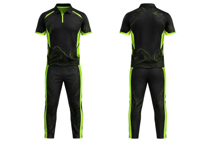 Black Contained Topographic Contour Field Cricket T20 Or ODI Kit Cricket teamwear design