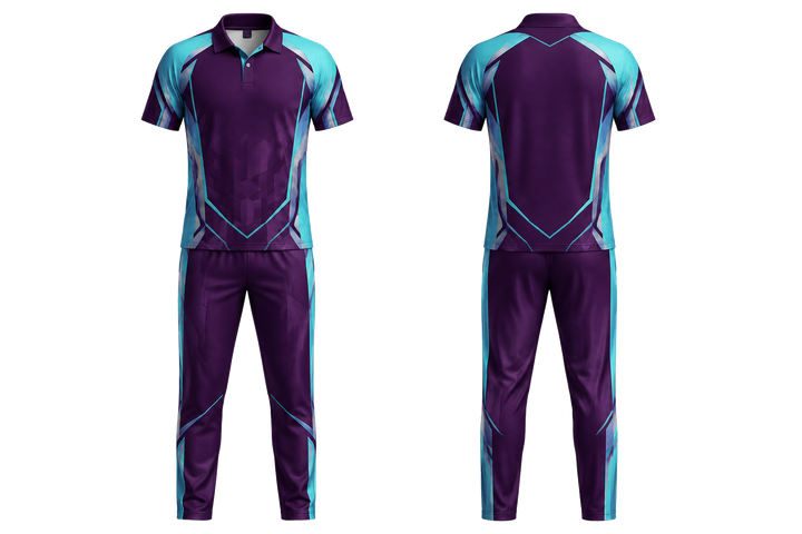 Plum Faceted Shield Geometry Cricket T20 Or ODI Kit Cricket teamwear design