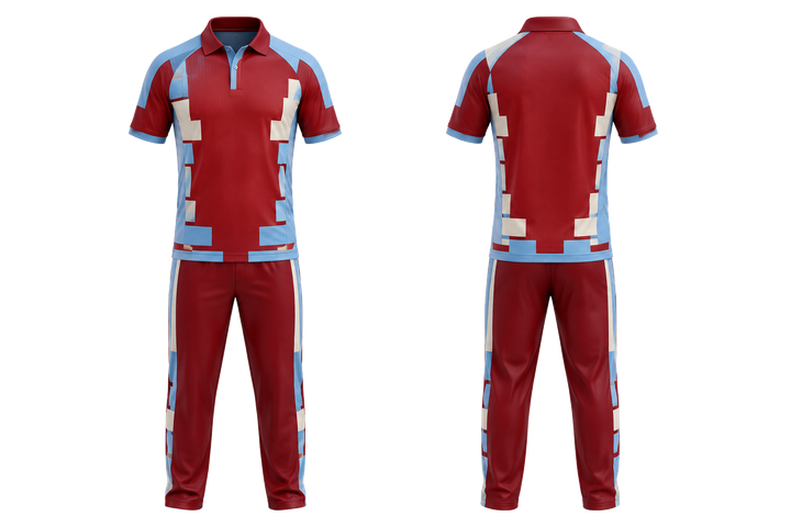 Brick Red Modular Block Mosaic Cricket T20 Or ODI Kit Cricket teamwear design