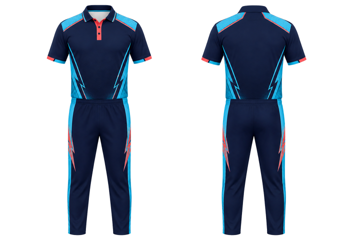 Midnight Navy Negative Space Lightning Channel Cricket T20 Or ODI Kit Cricket teamwear design