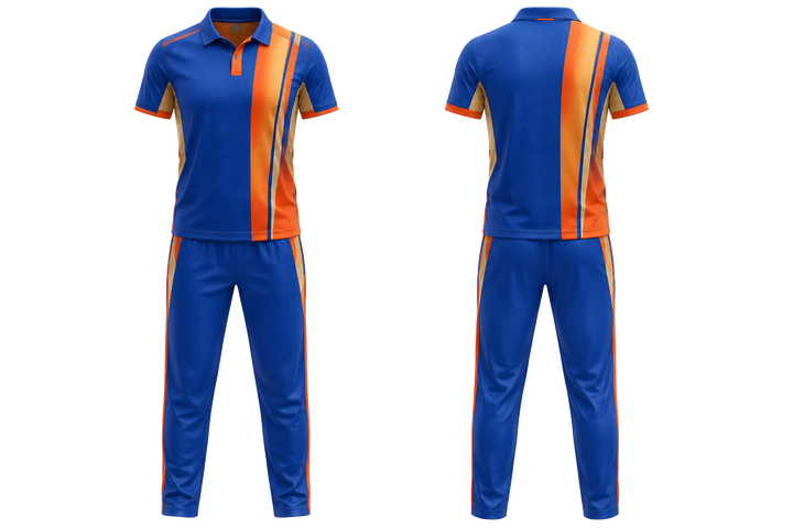 Cobalt Offset Vertical Race Stripe Cricket T20 Or ODI Kit Cricket teamwear design