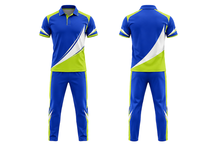 Royal Blue Split Sash Geometry Cricket T20 Or ODI Kit Cricket teamwear design