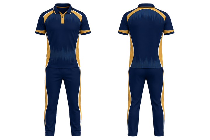 Marine Blue Tonal Soundwave Rhythm Cricket T20 Or ODI Kit Cricket teamwear design