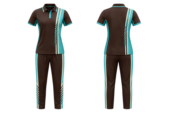 Dark Chocolate Offset Vertical Race Stripe Cricket Women's Or Academy Cricket Kit Cricket teamwear design