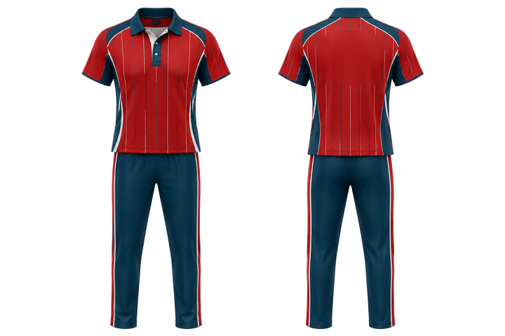 Club Red Wide Modern Pinstripe Field Cricket Women's Or Academy Cricket Kit Cricket teamwear design
