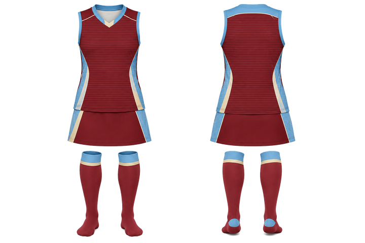 Deep Maroon Retro Micro Stripe With Modern Panel Breaks Field Hockey Field Match Uniform Field Hockey teamwear design