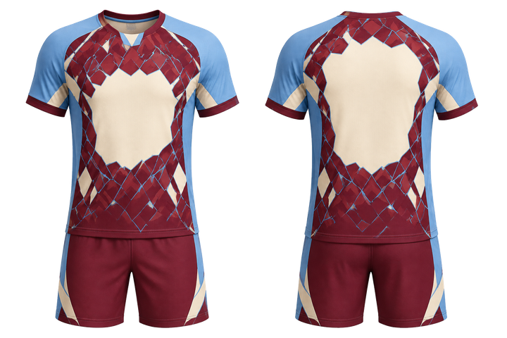 Deep Maroon Fractured Diamond Field Handball Indoor Match Uniform Handball teamwear design