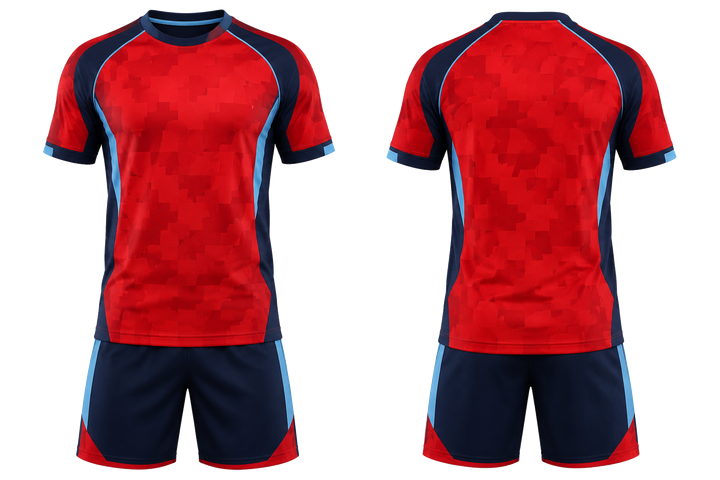 Deep Red Stepped Chequer Field With Original Spacing Handball Indoor Match Uniform Handball teamwear design
