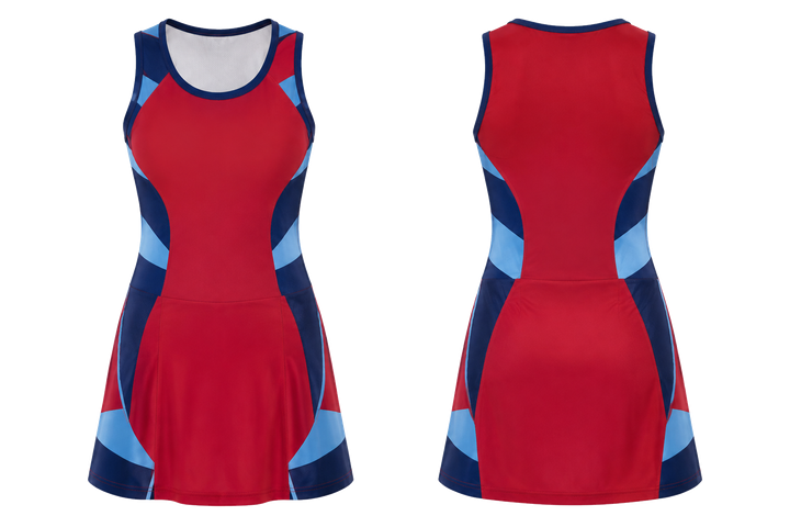 Deep Red Modular Block Mosaic Netball Academy Dress Netball teamwear design
