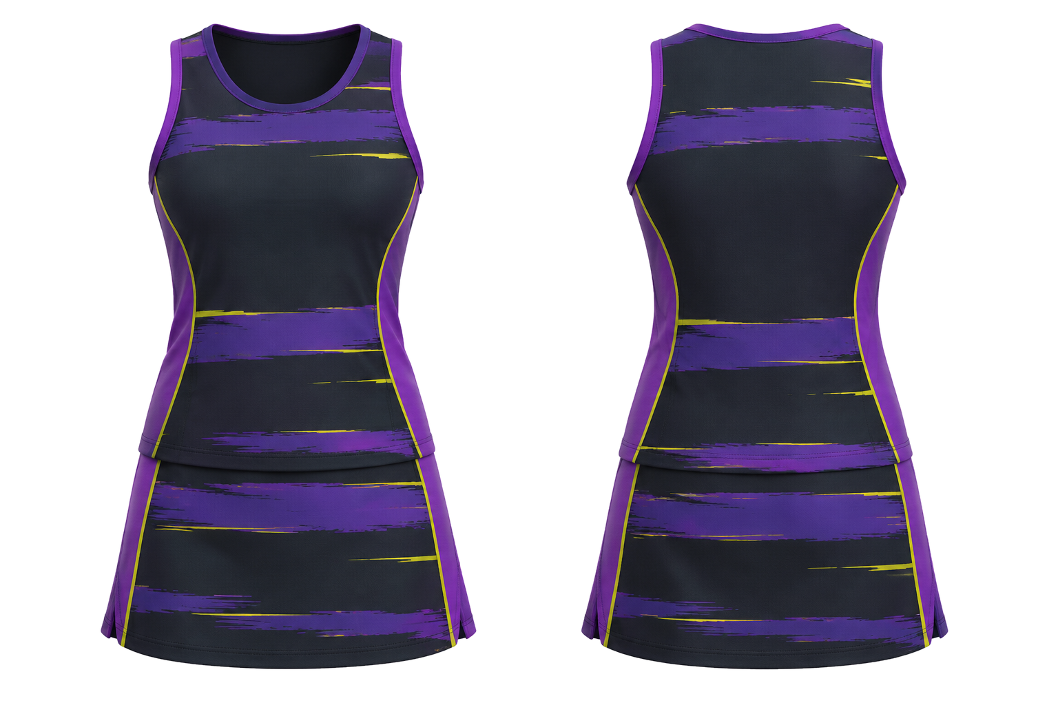Charcoal Broken Heritage Hoops Netball Alternate Competition Set combined front and back custom uniform design