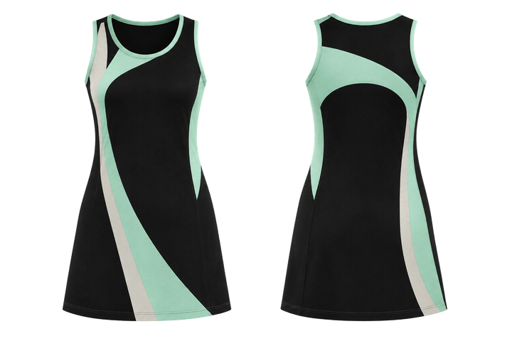 Obsidian Black Asymmetric Speed Panel Sweep Netball Match Dress Netball teamwear design