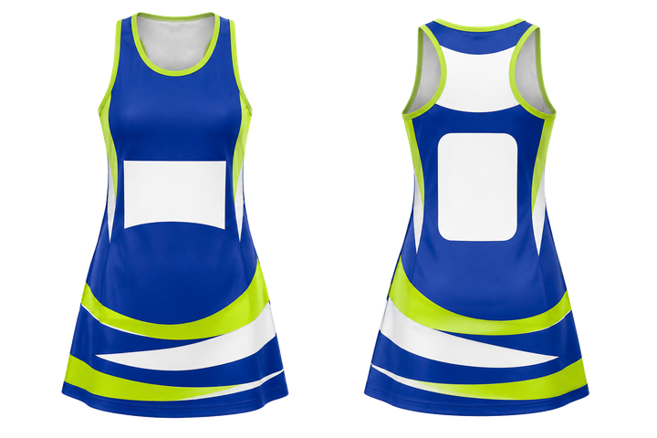Royal Blue Layered Horizon Bands Netball Match Dress Netball teamwear design