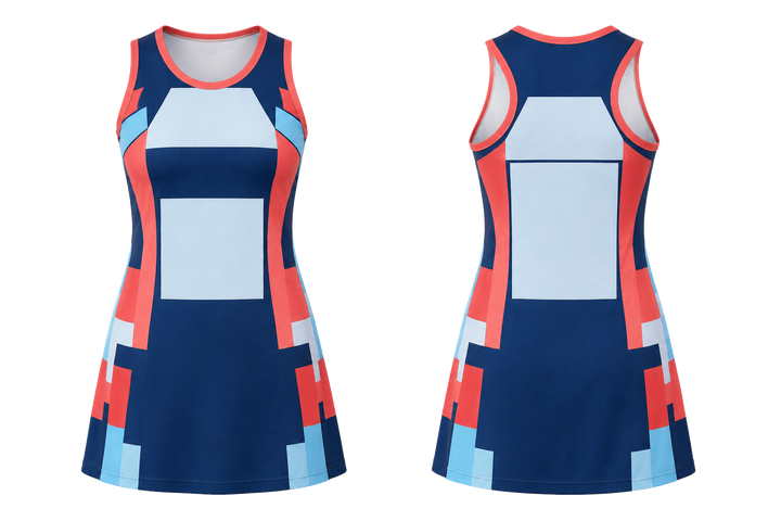 Indigo Modular Block Mosaic Netball Match Dress Netball teamwear design