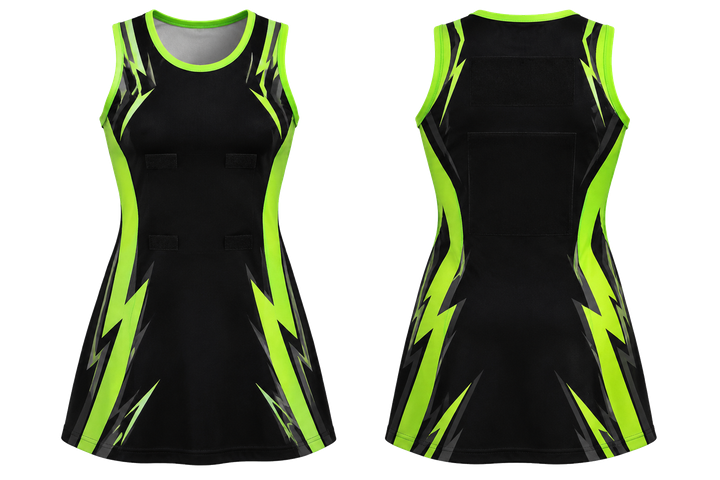 Black Negative Space Lightning Channel Netball Match Dress Netball teamwear design