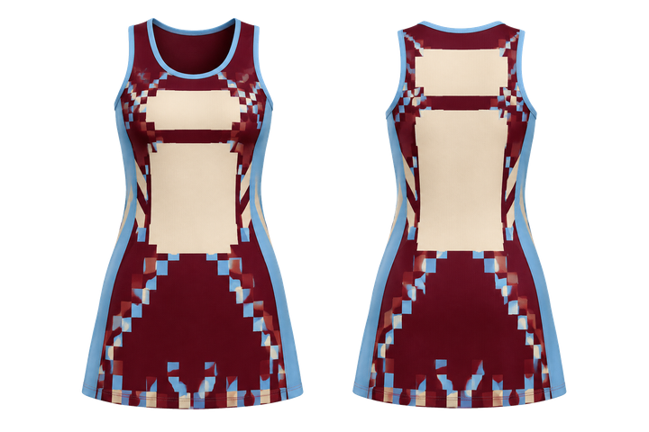 Deep Maroon Stepped Chequer Field With Original Spacing Netball Match Dress Netball teamwear design