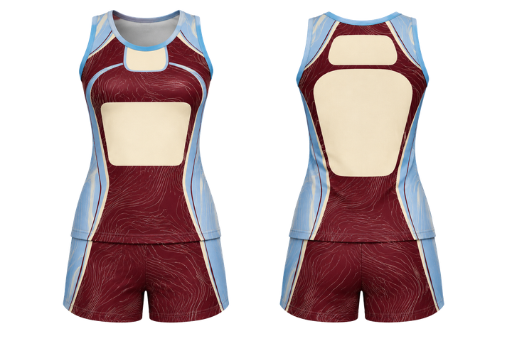 Deep Maroon Contained Topographic Contour Field Netball Training Set Netball teamwear design