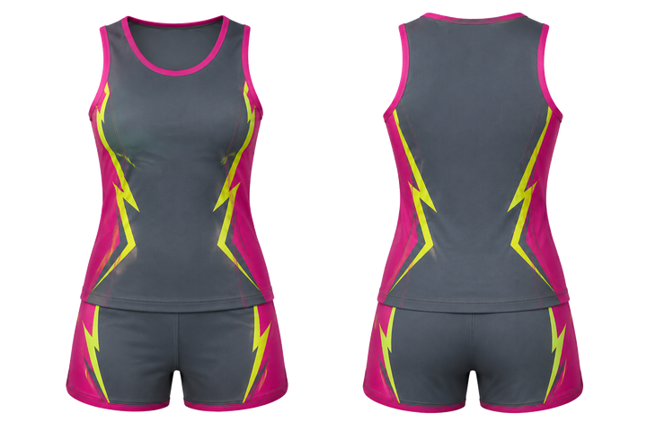 Slate Negative Space Lightning Channel Netball Training Set Netball teamwear design