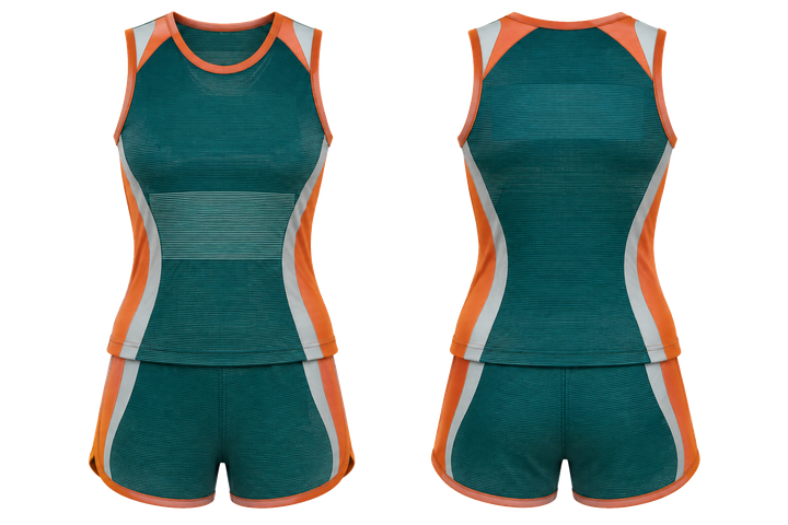 Petrol Teal Retro Micro Stripe With Modern Panel Breaks Netball Training Set Netball teamwear design