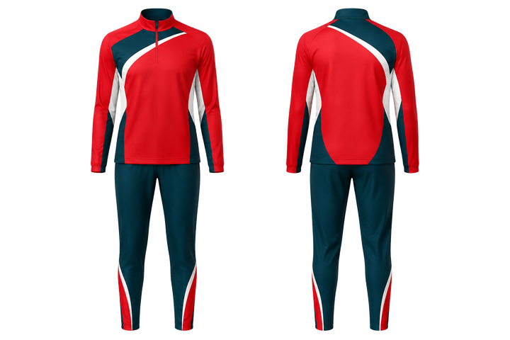 Club Red Asymmetric Speed Panel Sweep Netball Warm Up Set Netball teamwear design