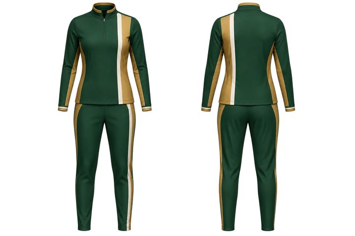 Forest Green Offset Vertical Race Stripe Netball Warm Up Set Netball teamwear design