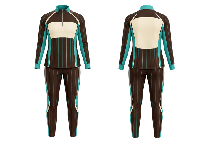 Dark Chocolate Wide Modern Pinstripe Field Netball Warm Up Set Netball teamwear design