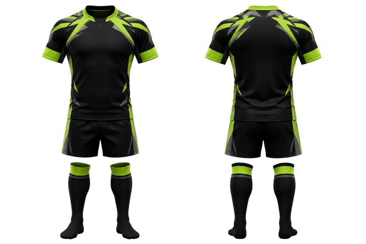 Black Angular Shoulder Burst Rugby Contact Match Kit Rugby teamwear design