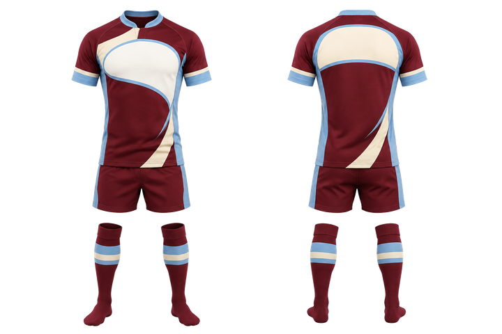 Deep Maroon Asymmetric Speed Panel Sweep Rugby Contact Match Kit Rugby teamwear design