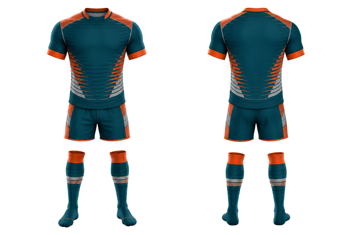 Petrol Teal Compressed Gradient Illusion Made Only From Flat Bands Rugby Contact Match Kit Rugby teamwear design