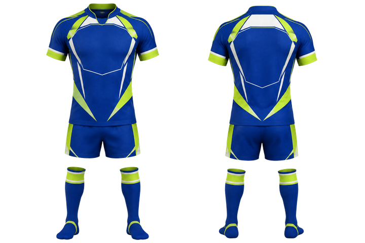 Royal Blue Faceted Shield Geometry Rugby Contact Match Kit Rugby teamwear design