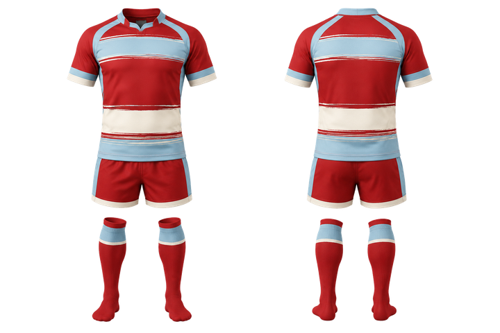 Brick Red Layered Horizon Bands Rugby Contact Match Kit Rugby teamwear design