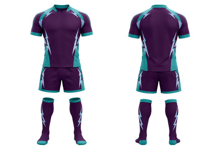 Plum Negative Space Lightning Channel Rugby Contact Match Kit Rugby teamwear design