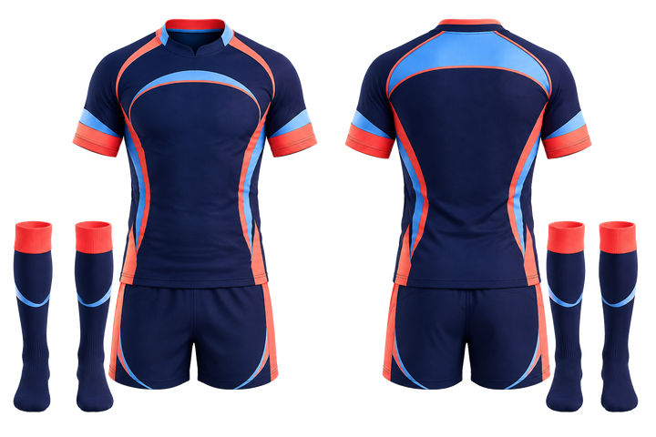 Indigo Nested Contour Arcs Rugby Contact Match Kit Rugby teamwear design