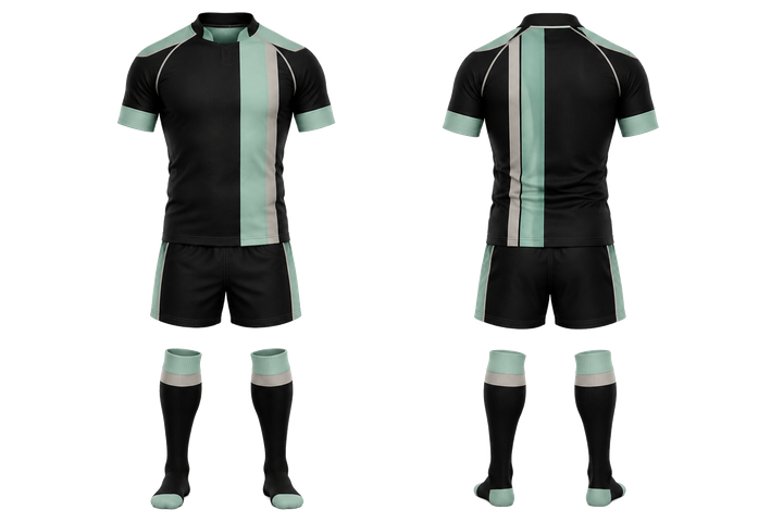 Obsidian Black Offset Vertical Race Stripe Rugby Contact Match Kit Rugby teamwear design