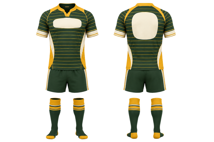 Forest Green Retro Micro Stripe With Modern Panel Breaks Rugby Contact Match Kit Rugby teamwear design