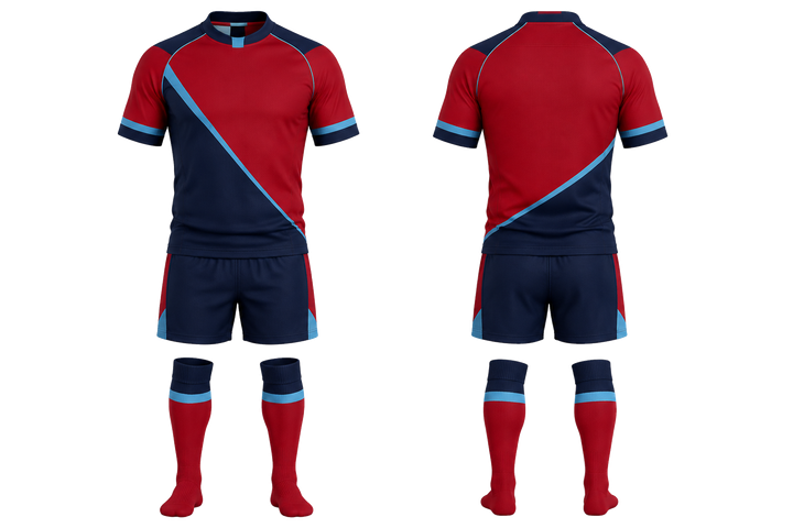 Deep Red Split Sash Geometry Rugby Contact Match Kit Rugby teamwear design