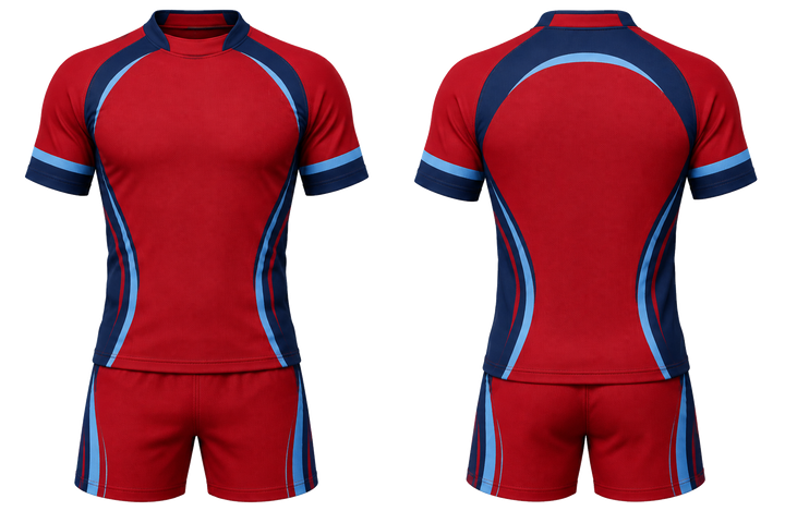 Deep Red Nested Contour Arcs Rugby Contact Training Kit Rugby teamwear design