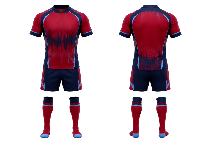 Deep Red Tonal Soundwave Rhythm Rugby Sevens Or Alternate Kit Rugby teamwear design